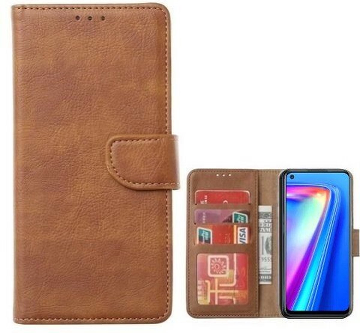 Realme 7 Hoesje Met Pasjeshouder Bookcase Bruin