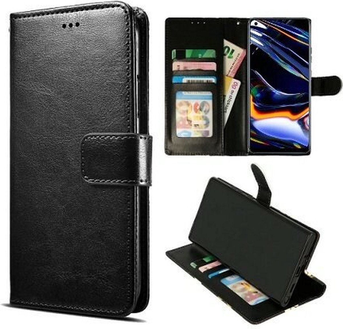 Realme 7 Pro Hoesje Met Pasjeshouder Bookcase Zwart