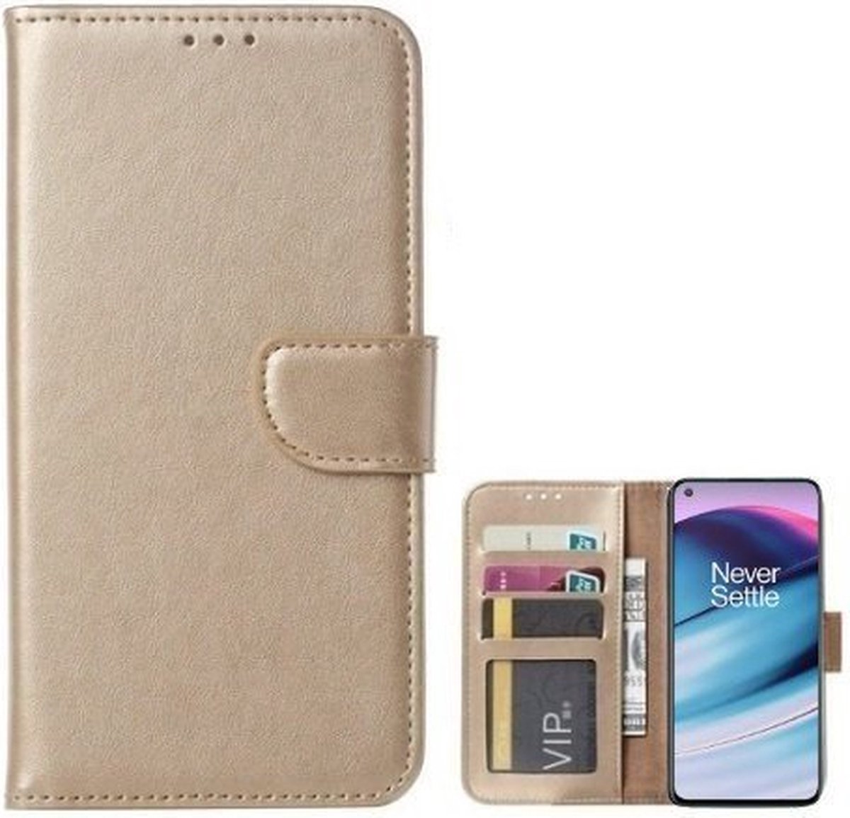 OnePlus Nord CE Hoesje Met Pasjeshouder Bookcase Goud