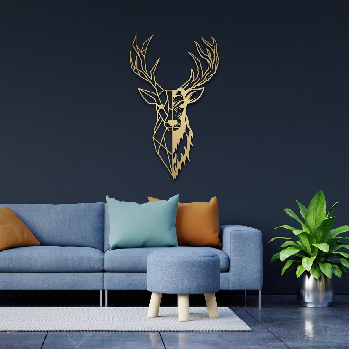 Décoration Murale Tête De Cerf En Résine Plaqué Or Et Laiton - Style Moderne, Dimensions 41x30 Cm, Fabriqué En Allemagne