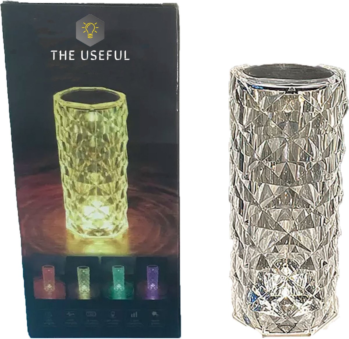 Crystal Lamp - Touch - Met 16 Kleuren - RGB - Crystal Light - 16 Kleuren - 17CM - Tafellamp - Binnen - Slaapkamer - Kristal Lamp - Moederdag Cadeautje