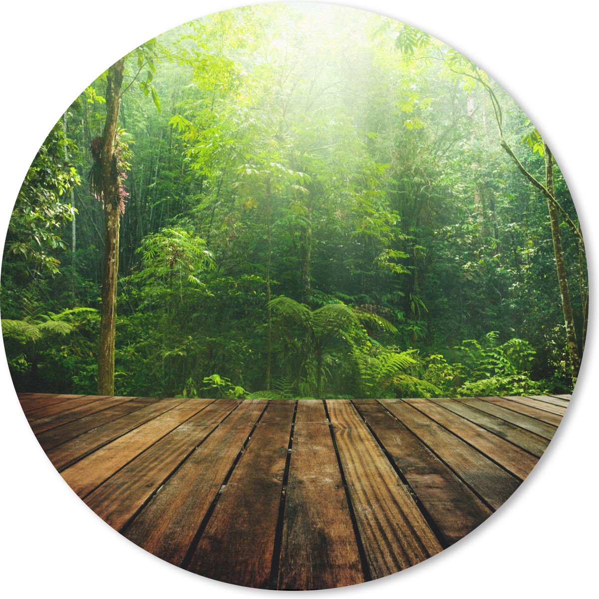 Muismat rond 50x50 cm - Mousepad Vloer - Hout - Jungle - Jongens - Meisjes - Kinderen - Kind - Ronde muismatten