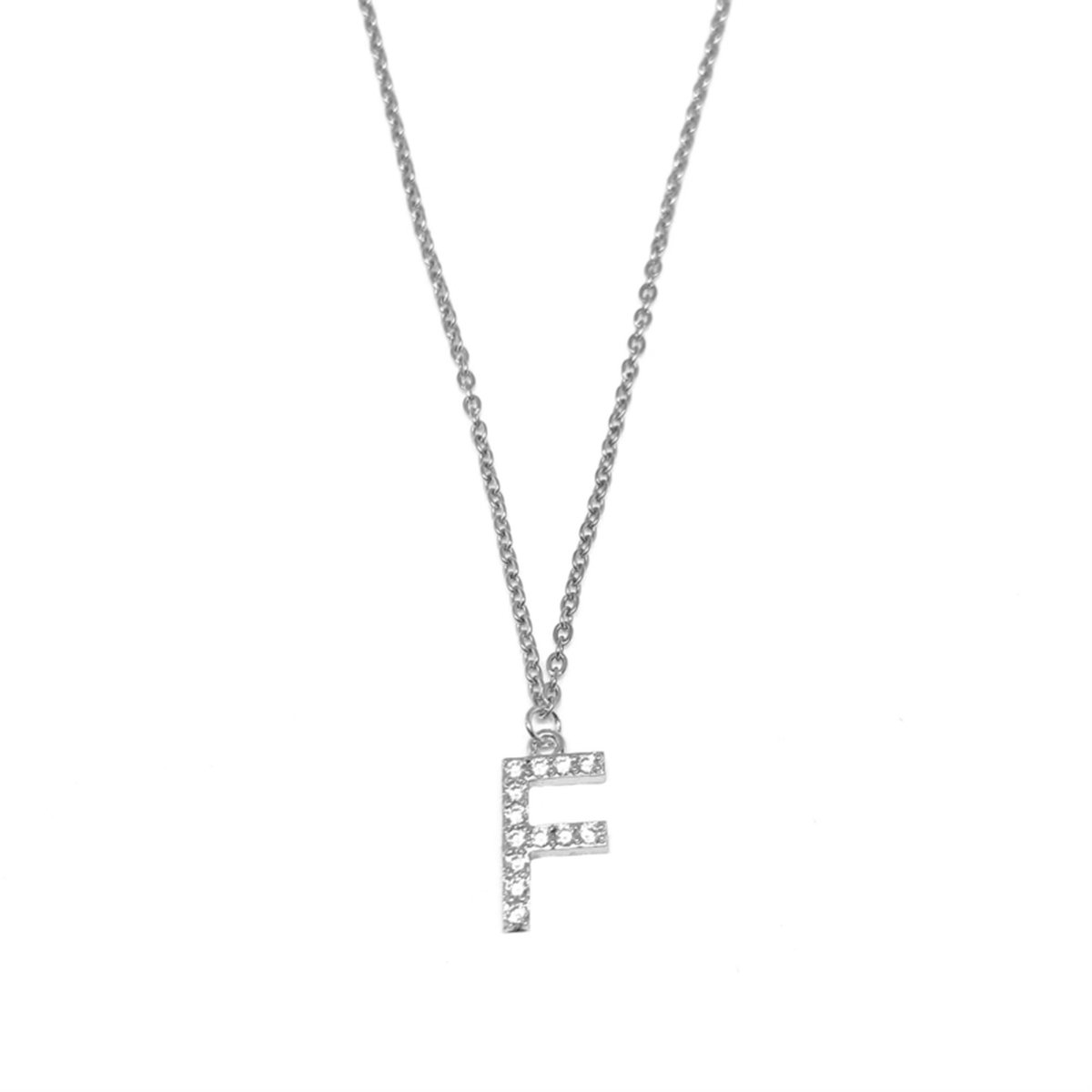 Letter ketting diamant - initiaal F - zilver