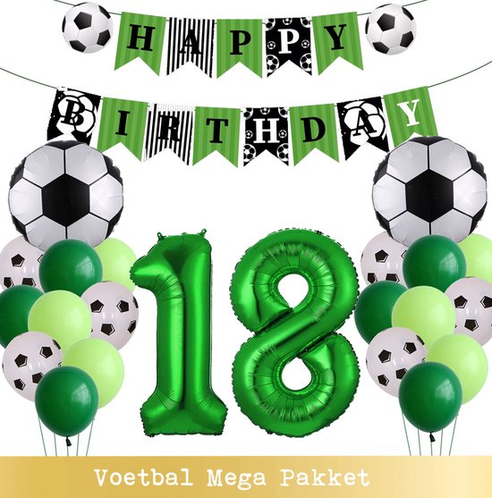Voetbal Ballonnen - Cijfer Ballon 18 Jaar - Snoes - Megapakket - set van 24 Sport Voetbalfan Voetbal Jongen/Meisje - Sportieve - Voetbal Vrouwen Mannen - Kinderfeestje - Verjaardag - Helium Ballon nummer 18