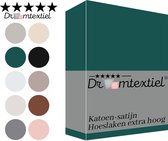 Droomtextiel Katoen - Satijnen Hoeslaken Donker Groen Eenpersoons - 70x200 cm - Hoogwaardige Kwaliteit - Super Zacht - Hoge Hoek -