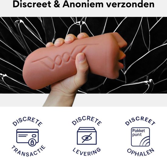 Een hand houdt een bruine masturbator met gezicht vast. Discreet verzonden.