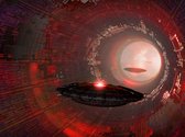 Fotobehangkoning - Behang - Vliesbehang - Fotobehang - Ufo - Ufo's in een 3D Tunnel - 350 x 270 cm