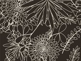 Fotobehangkoning - Behang - Vliesbehang - Fotobehang - Zwart-wit florale achtergrond - 300 x 231 cm