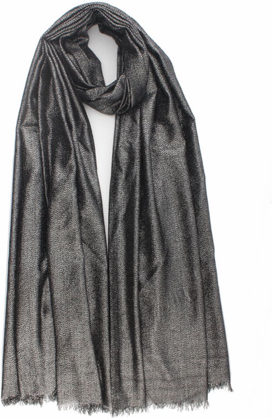 Echarpe Tianna- Black friday- Accessoires Junkie Amsterdam- Echarpe femme- Echarpe longue- Echarpe d'intérieur- Hiver- Vacances- Châle- Cosy chic- Etole- Zwart- lurex- argent