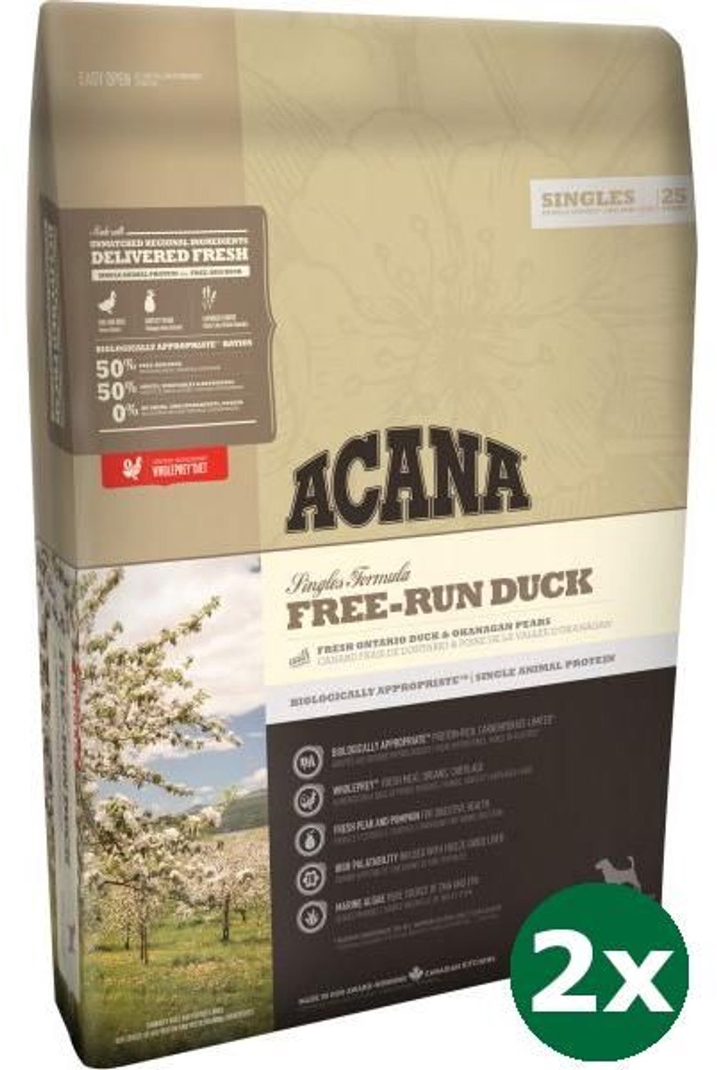 2x11,4 kg Acana singles free-run duck hondenvoer