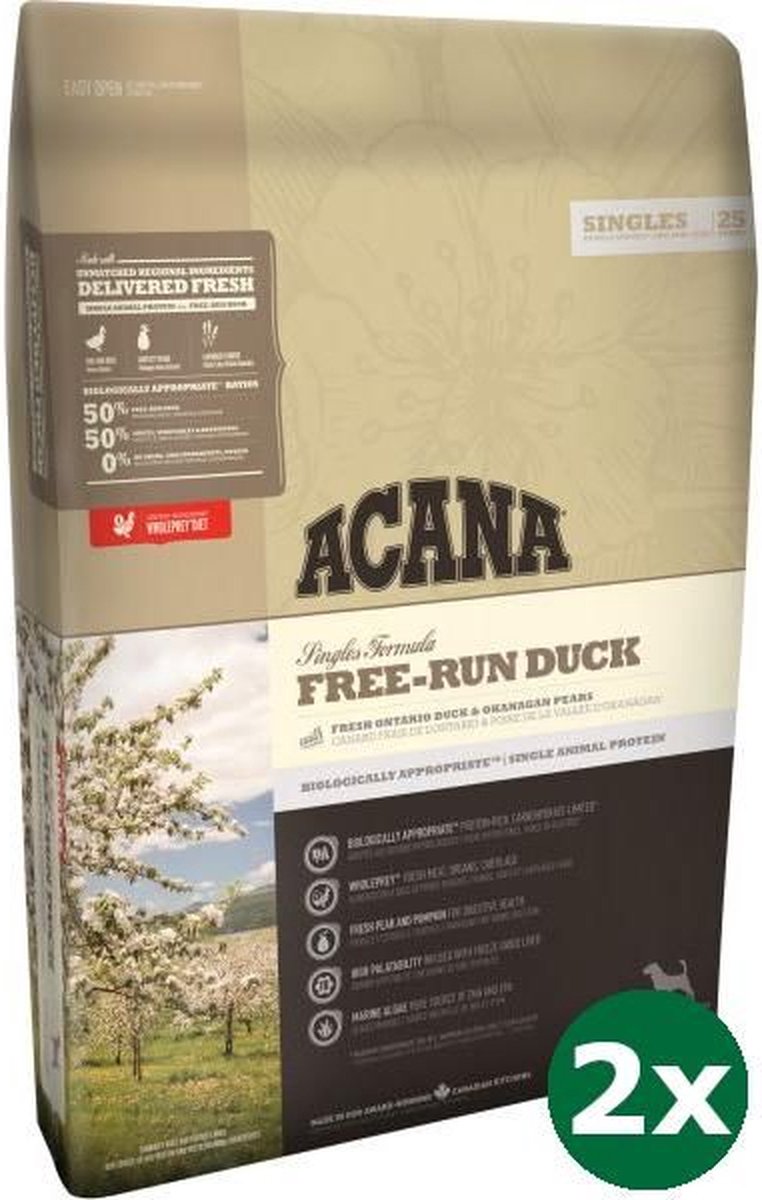 2x2 kg Acana singles free-run duck hondenvoer