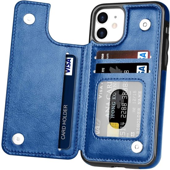 Étui portefeuille ShieldCase adapté pour Apple iPhone 12 / 12 Pro - 6,1 pouces - bleu + protecteur d'écran en verre