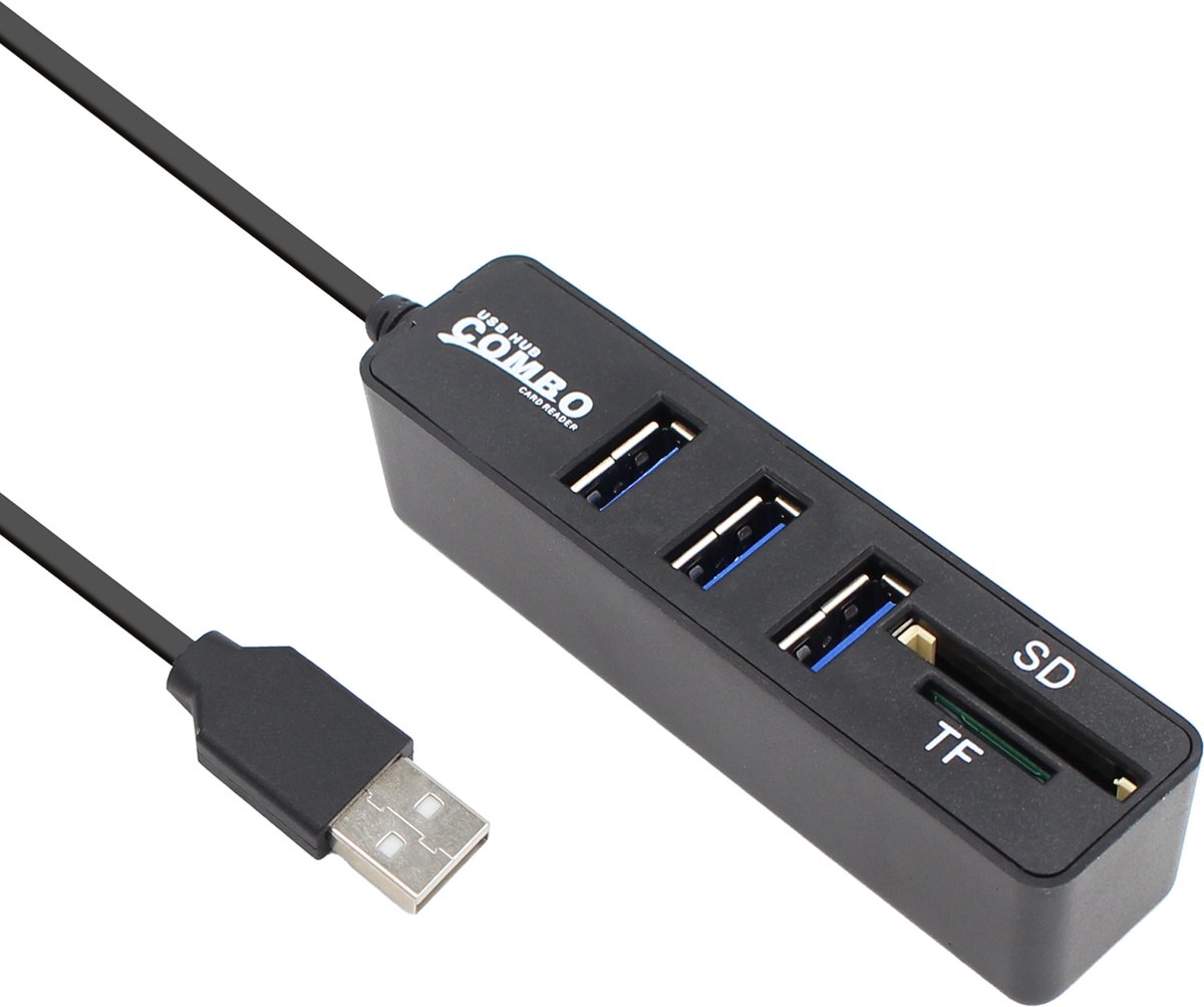 USB hub - 3 poorten - Kaartlezer - SD / T-Flash - Busgevoed - Zwart - Allteq