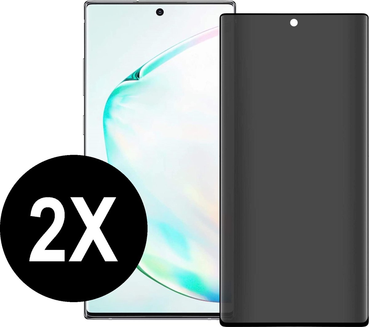 Screenz® - PRIVACY Screenprotector geschikt voor Samsung Galaxy Note 10 Plus- Tempered glass Screen protector geschikt voor Samsung Galaxy Note 10 Plus - Beschermglas - Privé Glasplaatje - 2 stuks