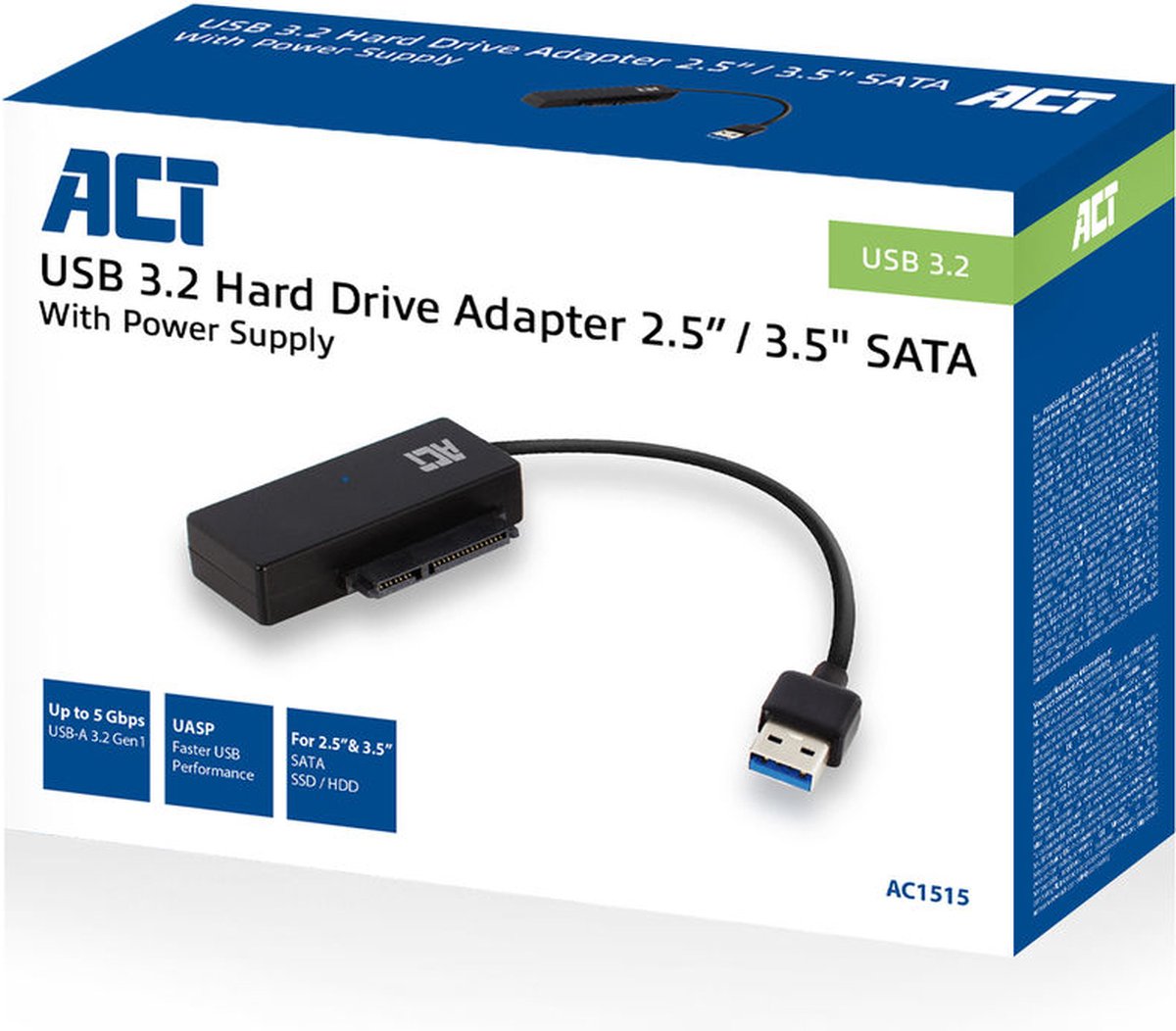 ACT SATA naar USB 3.0 kabel adapter voor 2,5 / 3,5” harde schijf / SSD –  met UASP –... | bol.com