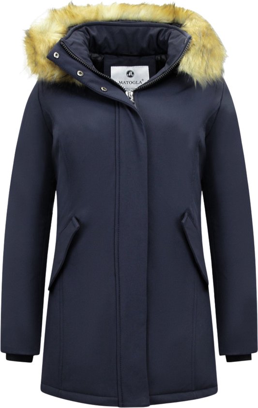 MATOGLA Manteau d'hiver pour femme avec col en imitation fourrure - Coupe slim - Blauw