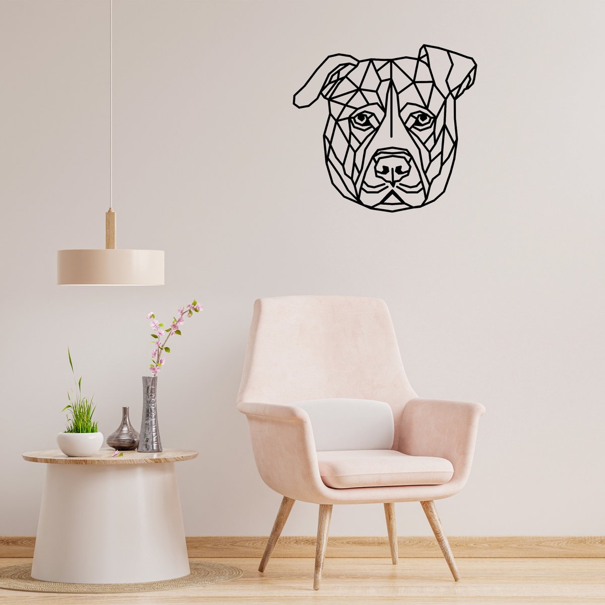 Geometrische Staffordshire Bullterriër - H 59cm B 65cm (XL) - Line art - Wall art - Muurdecoratie zwart - Van Aaken Design