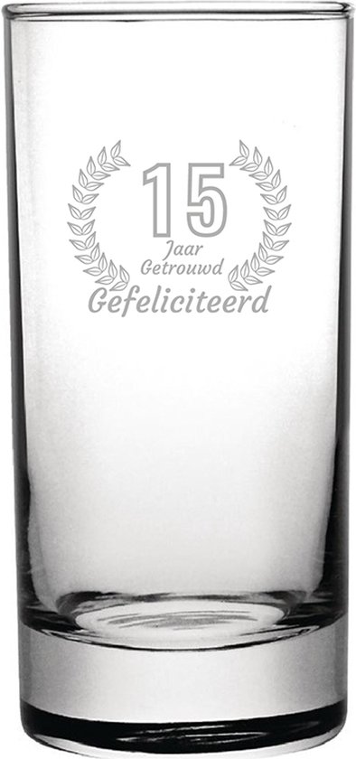 Verre Long Drink Gravé 28.5cl Félicitations 15 ans de mariage