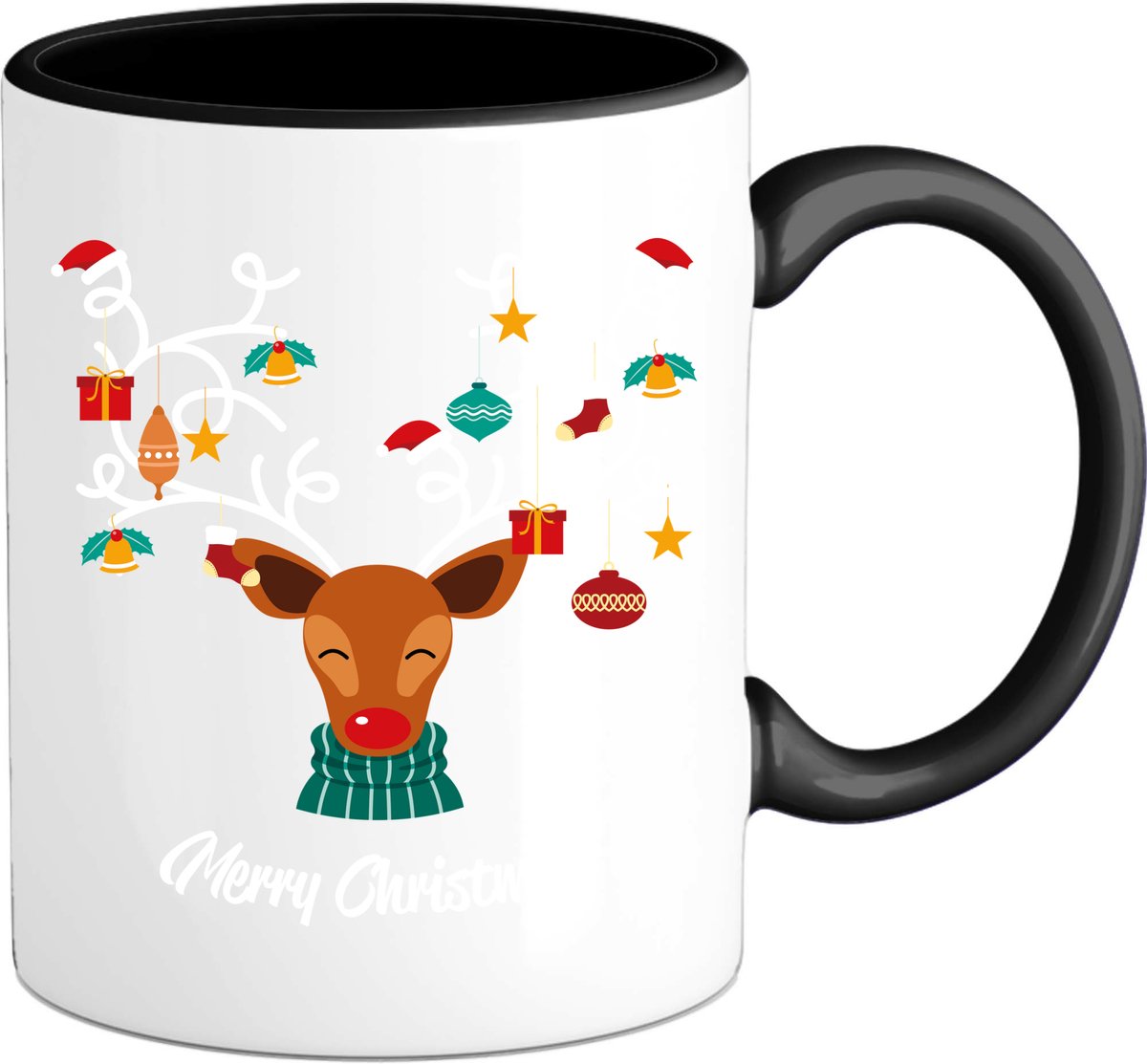Merry christmas kerstballen gewei - Mok - Zwart
