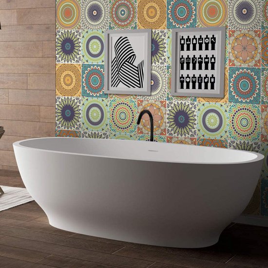 Ulticool Décoration Stickers carrelages - Mandala Soleil Bloem Oranje Vert Blauw - Cuisine cm - 15 pièces