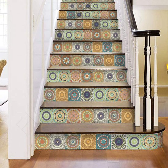 Ulticool Décoration Stickers carrelages - Mandala Soleil Bloem Oranje Vert Blauw - Cuisine cm - 15 pièces