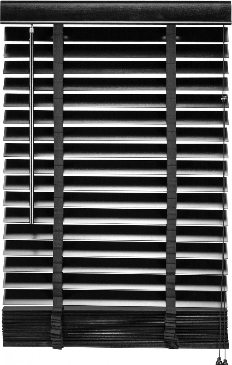 Woonexpress Houten Jaloezie Zwart - 60x180 cm (BxH) - Raamdecoratie - Lamelbreedte 50 mm - inc. Bedieningskoord en Draaistang - Eenvoudig op maat maken en monteren