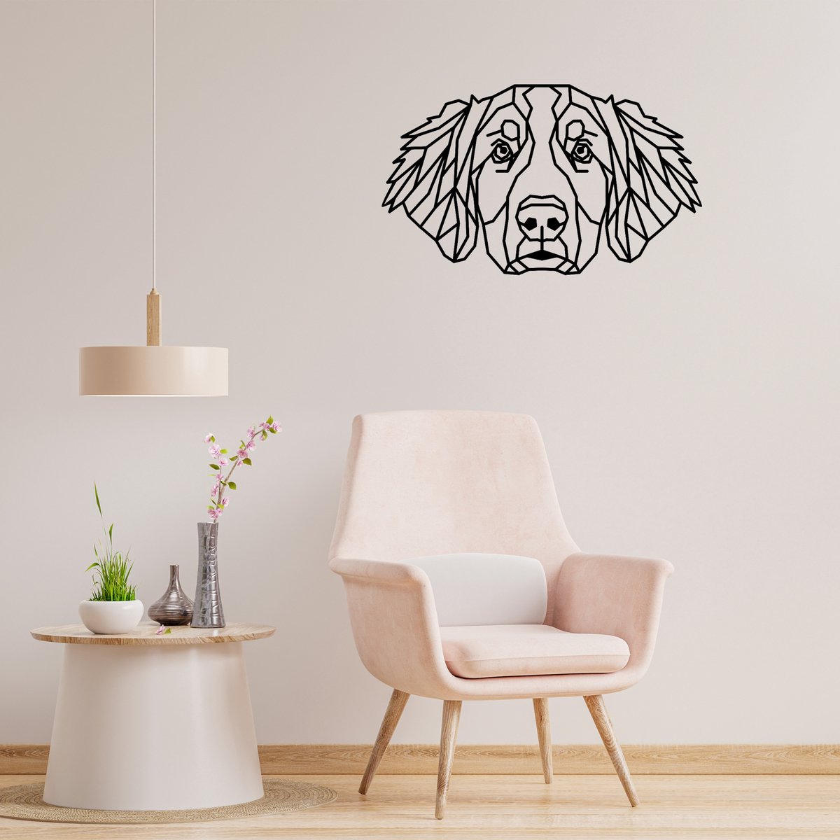 Geometrische Berner Sennenhond - H 47cm B 80cm (XL) - Line art - Wall art - Muurdecoratie zwart - Van Aaken Design