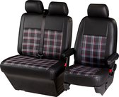 Pasvorm stoelhoezen set (stoel en duobank) Volkswagen Transporter T6 2015 t/m heden - Kunst leer / stof met GTI ruitpatroon