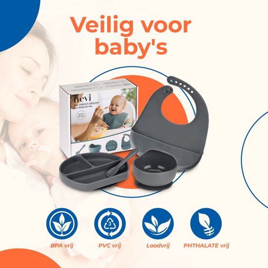 Nevi kunststof Placemats - Kinderbestek Kinderservies Baby bestek Baby servies - Antislip Kinderbord Placemat kinderen - Set van 4 Grijs van Nevi — afbeelding 2