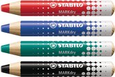 Crayons secs Stabilo MARKdry pour tableaux blancs, étui de 4 couleurs assorties 10 pcs
