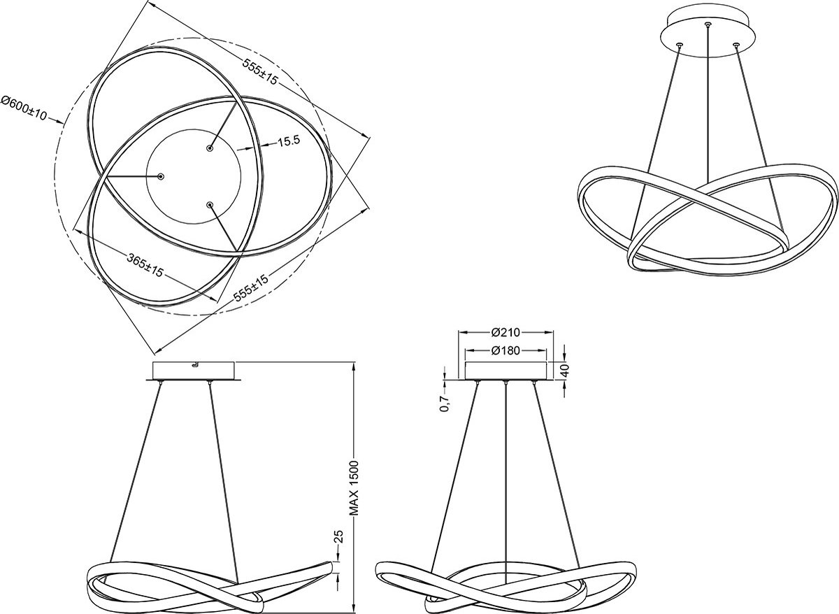 Reality - LED Hanglamp - Hangverlichting - 27.5W - Natuurlijk Wit 4000K - Dimbaar - Rond - Zwart - Aluminium