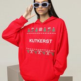 Foute Kerst Hoodie Candy Cane - Met tekst: Kutkerst - Kleur Rood - ( MAAT M - UNISEKS FIT ) - Kerstkleding voor Dames & Heren