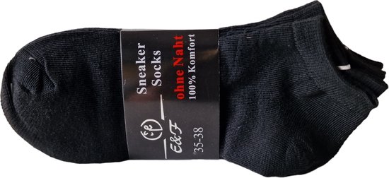 E&F Sneakersokken - Enkelsokken - Sokken - Unisex - Naadloos - 5 Paar - Maat 35-38 - Zwart