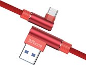 DrPhone D9 Type-C USB-C Dubbele 90° Haakse Nylon Gevlochten 3A kabel – 1 Meter -Datasynchronisatie & Snel opladen – Rood