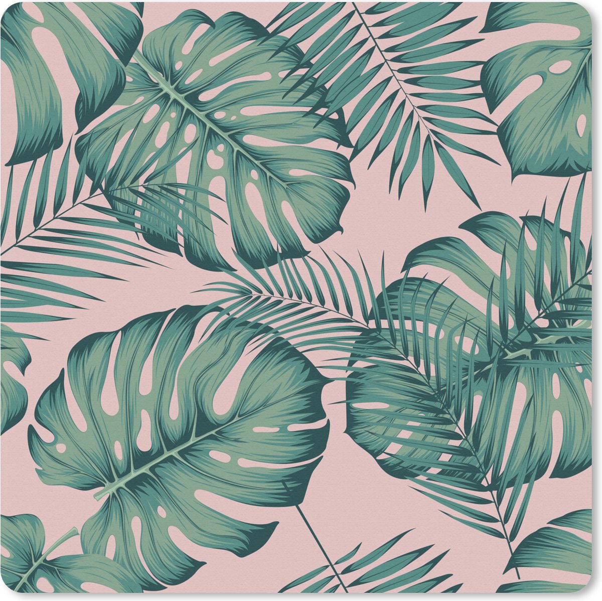 Muismat 30x30 cm - Mousepad Bladeren - Roze - Patroon - Meisjes - Kinderen - Groen - Kindje - Muismatten