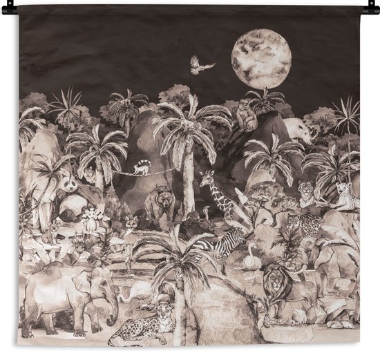 Tenture murale - Tissu mural - Jungle - Enfants - Animaux - 180x180 cm - Tapisserie