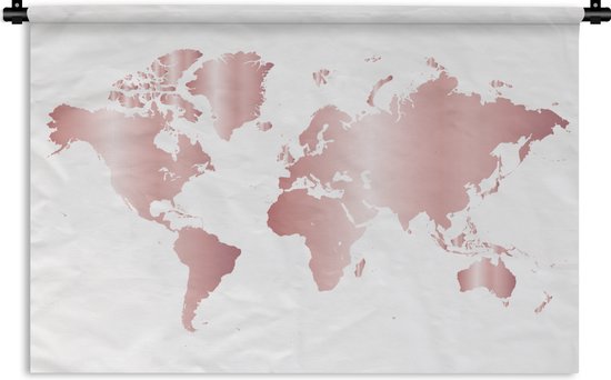 Wandkleed Eigen Wereldkaarten - Wereldkaart Rose Goud Wandkleed katoen 90x60 cm - Wandtapijt met foto