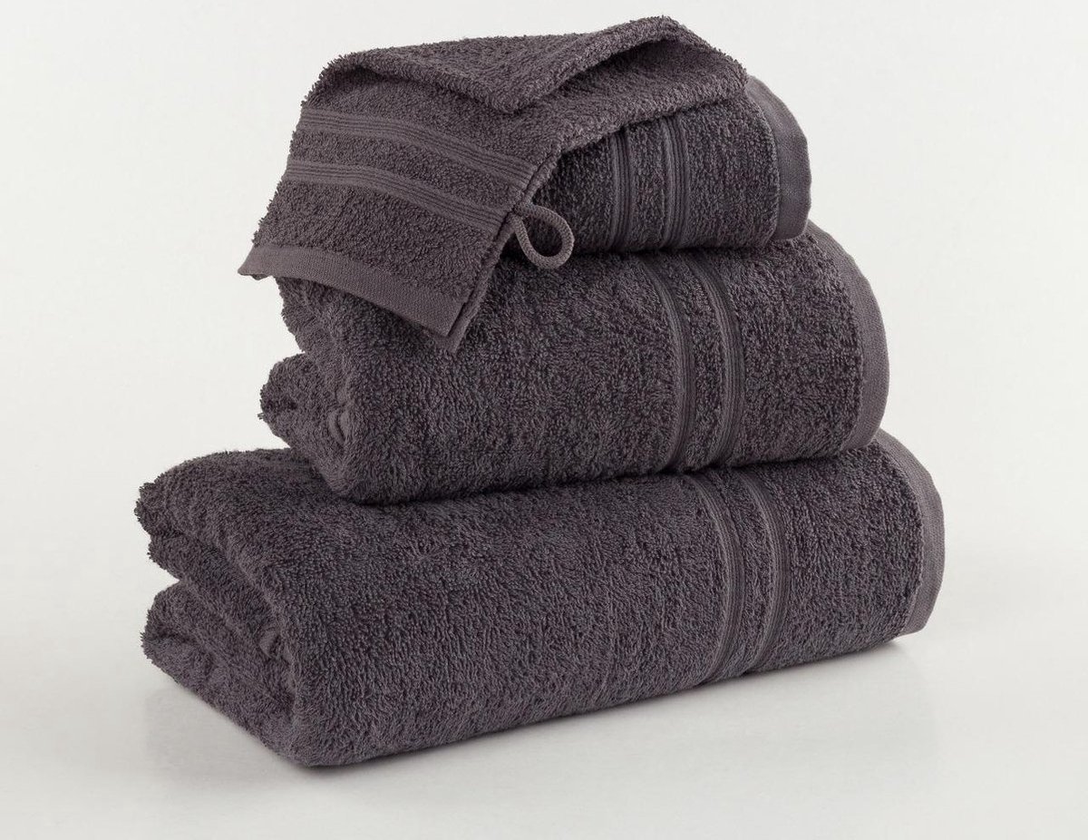 Handdoeken - set van 6 stuks FeelGood due Fancy antraciet - 50x100cm 100% Katoen badstof
