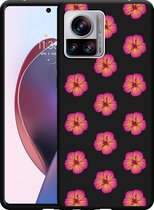 Motorola Edge 30 Ultra Hoesje Zwart Hawaiiaanse Bloemen II - Designed by Cazy