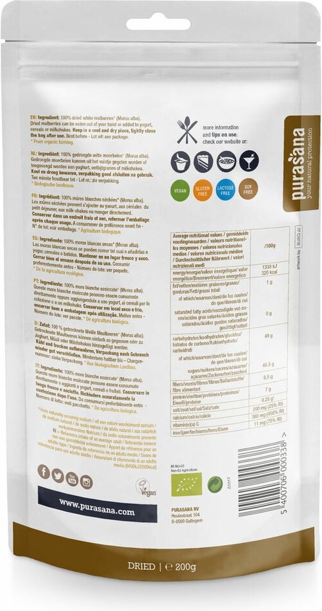 Goedkoopste Purasana Witte Moerbeien Bio 200 gr