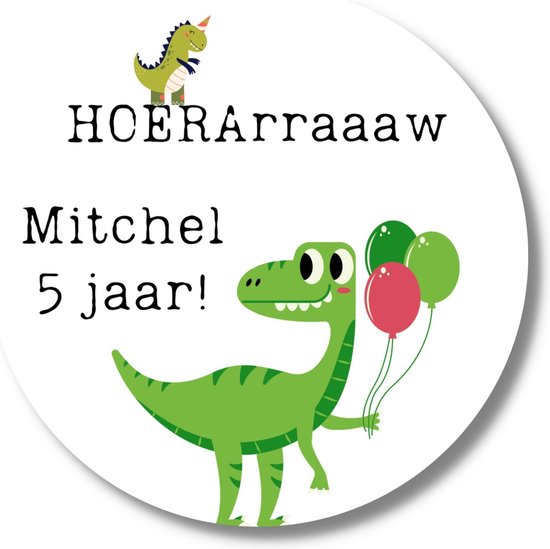 Dino Trakatie Stickers Met Naam En Leeftijd Van De Jarige - Dinosaurussen - 20 stuks - 4 cm