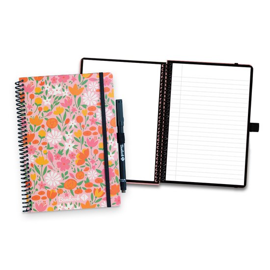 Bambook Floral uitwisbaar notitieboek - A5 - Pagina's: Blanco & Gelinieerd - Duurzaam, herbruikbaar whiteboard schrift - Met 1 gratis stift