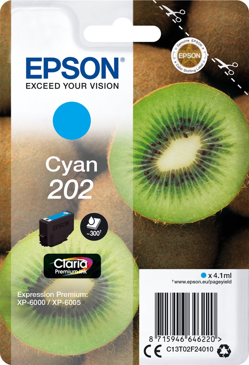 Epson Kiwi Singlepack Cyan 202 Claria Premium Ink