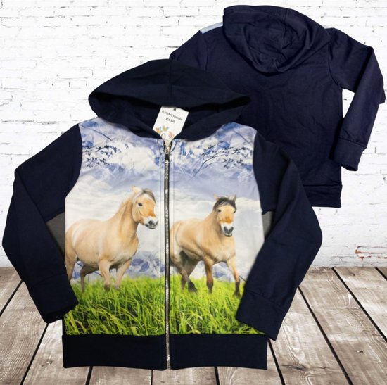 Meisjes vest met bruine paarden -s&C-110/116-Meisjes vest