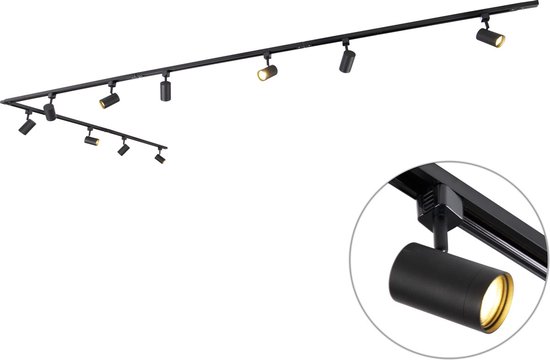 Éclairage sur rail Capri Track Lighting Plafonnier 10 Spots - Système de Rail 5 m - Spot de Plafond Durable & Spot Monté en Surface Zwart - Système d' Siècle des Lumières sur Rail Spots 1 Phase - Adapté à la Smart Home - Installation Facile