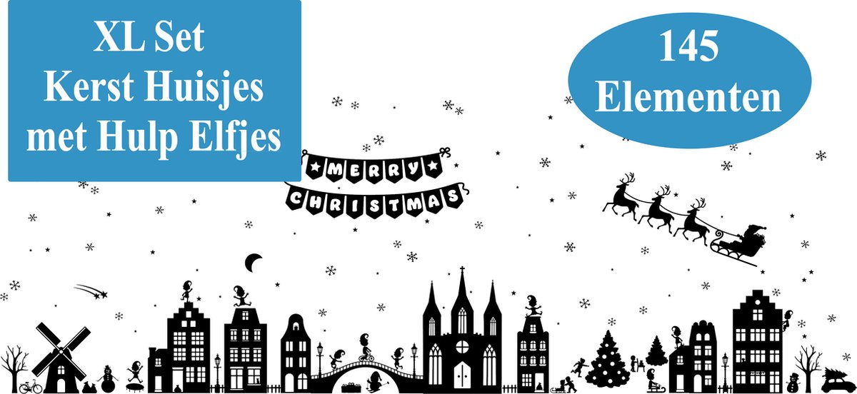 Raamsticker Kerst Huisjes XL SET 145 DELIG met de Hulpjes van de
