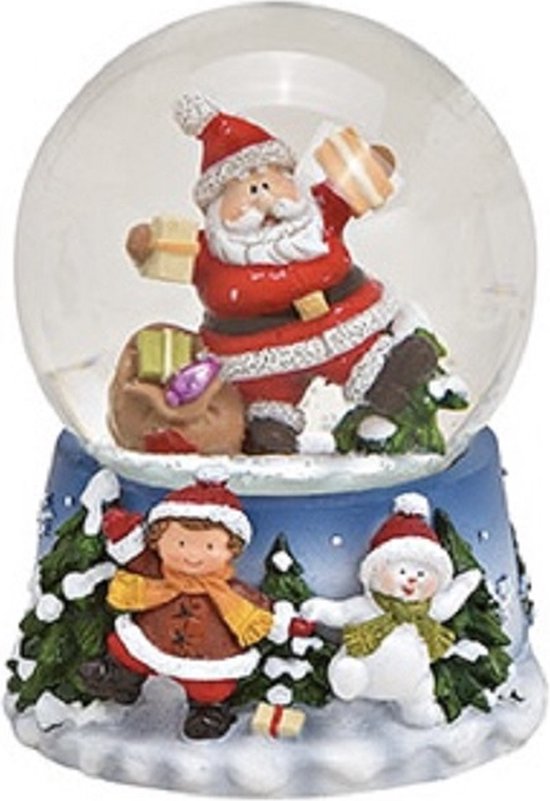 Foto: Wurm sneeuwbol kerst kerstman cadeaus 7x9cm polyresin