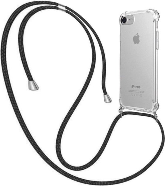 Zwarte telefoontas met zilveren details, om een iPhone 7/8 Plus.