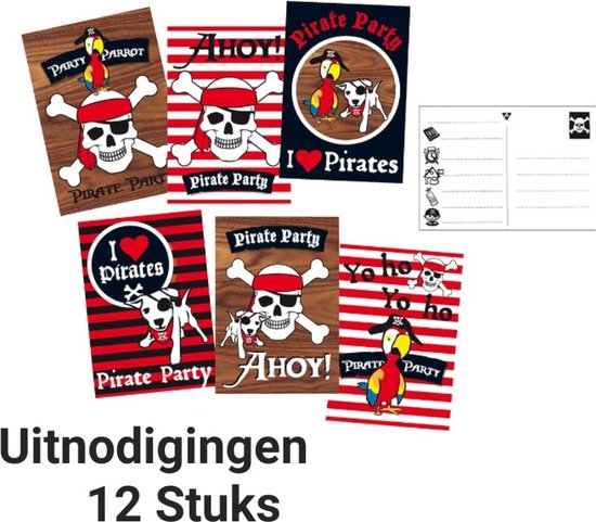 12 Stuks Uitnodigingen Piraten, Verjaardag, Kinderen