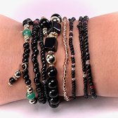 Boho Bracelet Set (8 pièces) - Perles multicouches - Zwart - Femme - Lieve Jewels
